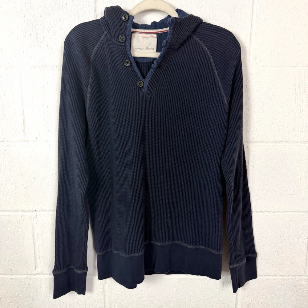 Banana Republic Heritage Collection Henley Waffle Hoodie Blue Y2K Preppy Retro L